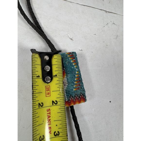 Native American Navajo Handmade Beaded Bolo Tie Silver Tone - Picture 6 of 7